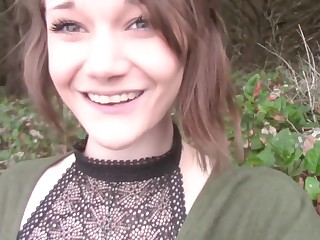 Public solo in nature with a thin and insatiable girl